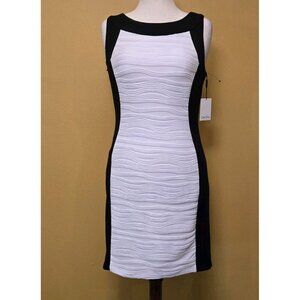 Calvin Klein Sleeveless‎ Black White Ivory Colorblock Ribbed Sheath Dress 10 NWT